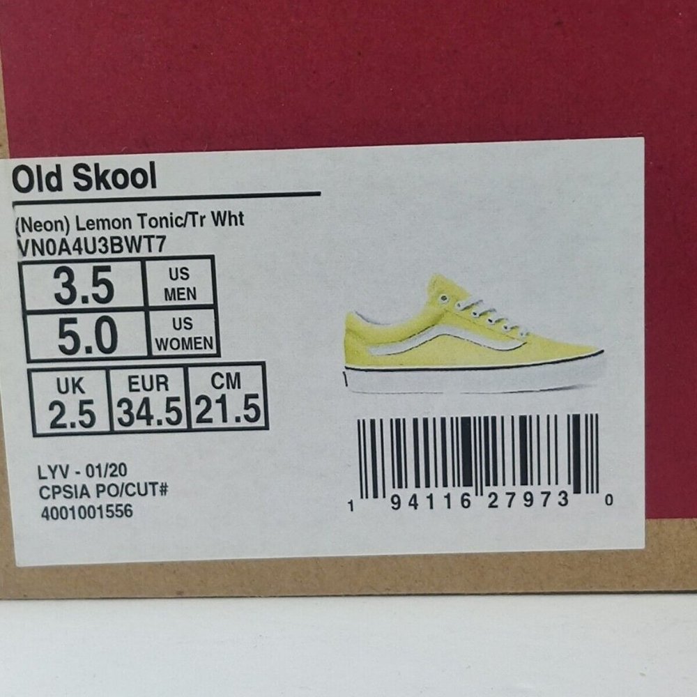 Vans Old Skool (Neon) Lemon Tonic/ Tr White VN0A4U3BWT7 Size 5.0 NIB - Picture 7 of 7